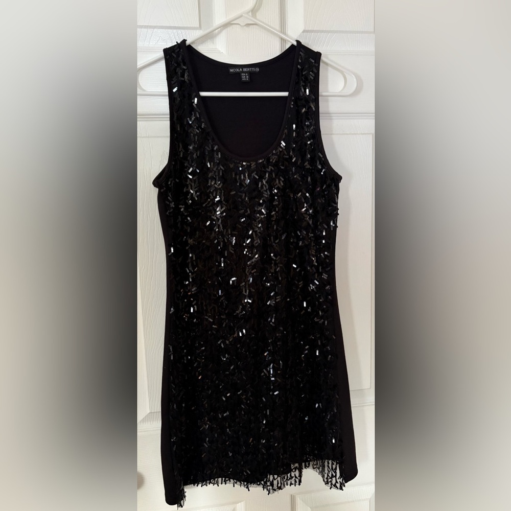 Nicola Bertti Elegant Black Sequin mini dress.